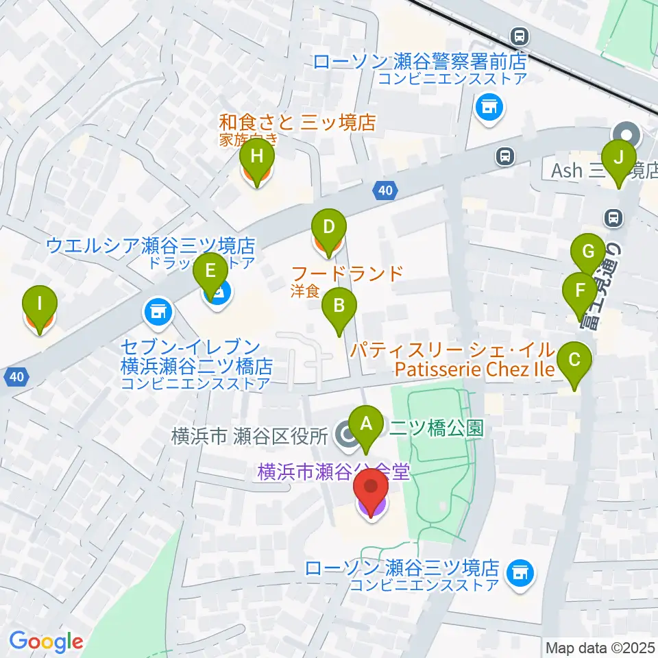 横浜市瀬谷公会堂周辺のファミレス・ファーストフード一覧地図