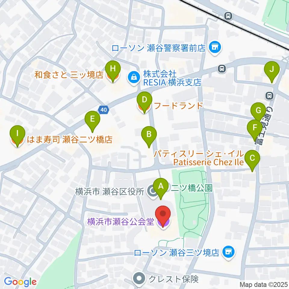 横浜市瀬谷公会堂周辺のファミレス・ファーストフード一覧地図