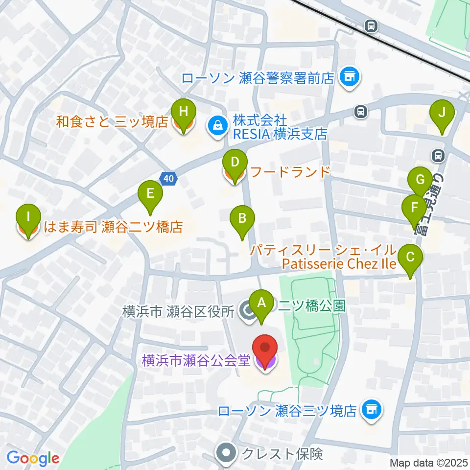横浜市瀬谷公会堂周辺のファミレス・ファーストフード一覧地図