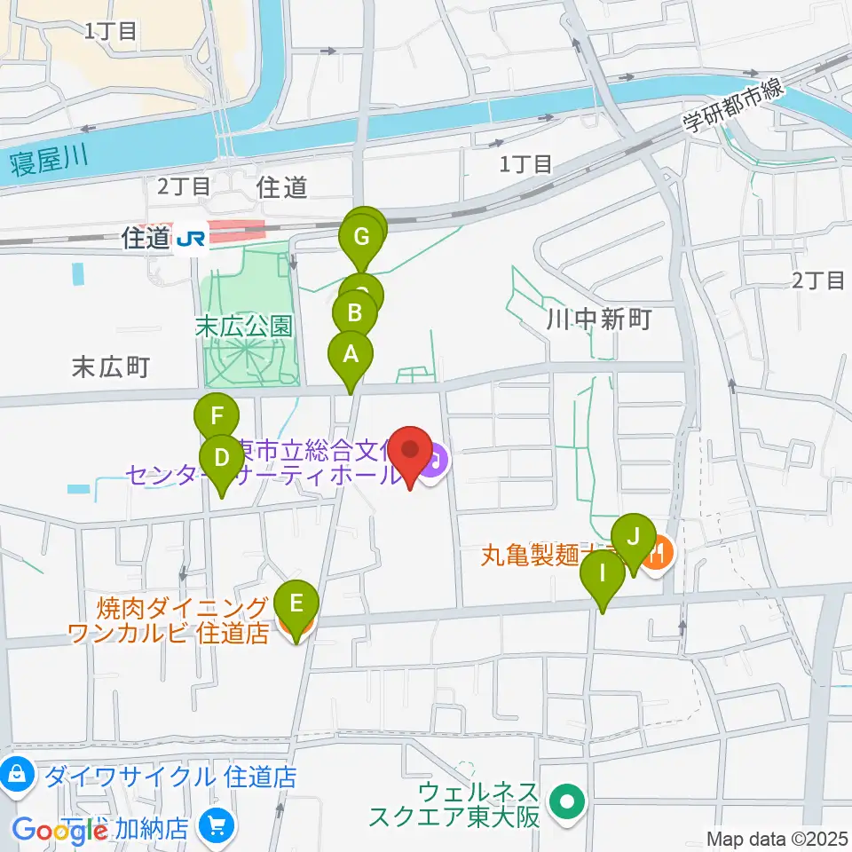 大東市立文化ホール サーティホール周辺のファミレス・ファーストフード一覧地図