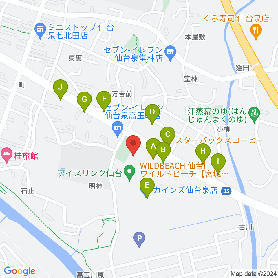 MIFA Football Park 仙台周辺のファミレス・ファーストフード一覧地図