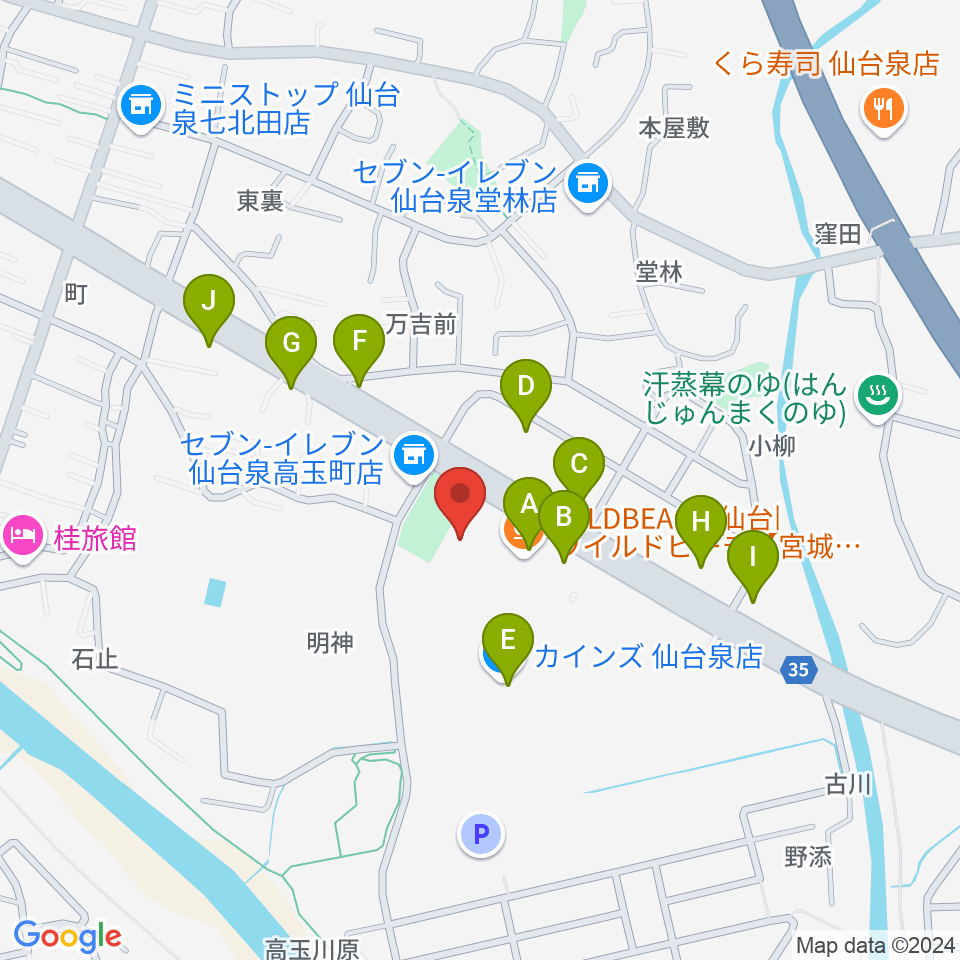 MIFA Football Park 仙台周辺のファミレス・ファーストフード一覧地図