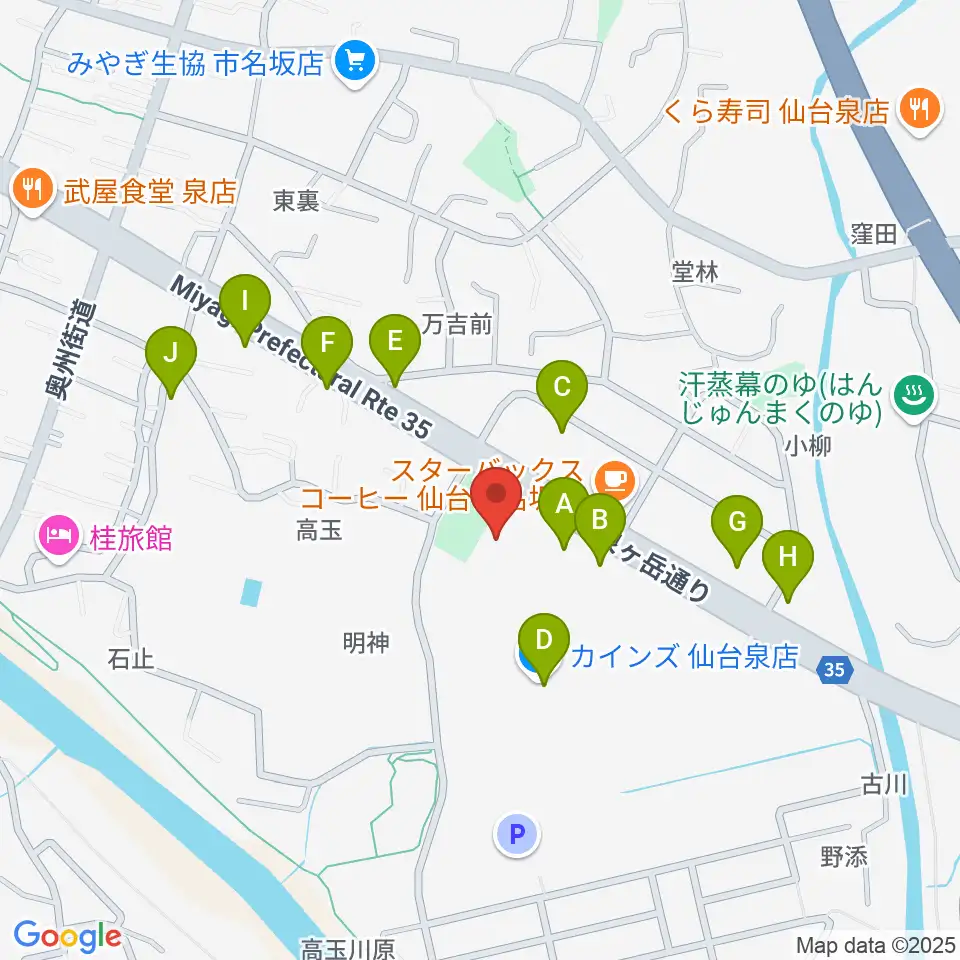 MIFA Football Park 仙台周辺のファミレス・ファーストフード一覧地図