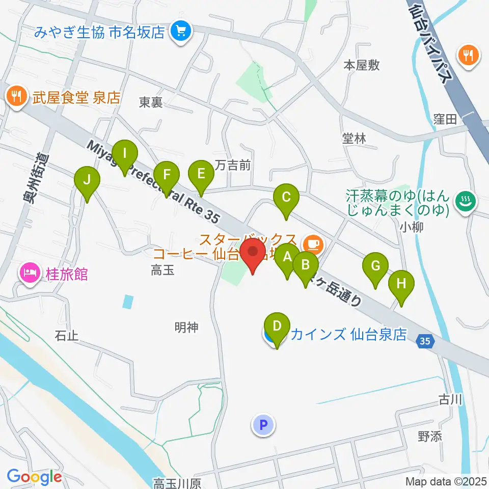 MIFA Football Park 仙台周辺のファミレス・ファーストフード一覧地図
