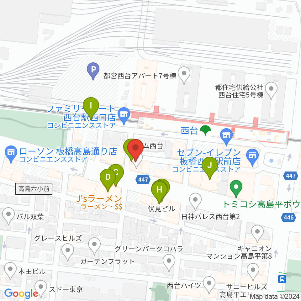 音教学院周辺のファミレス・ファーストフード一覧地図