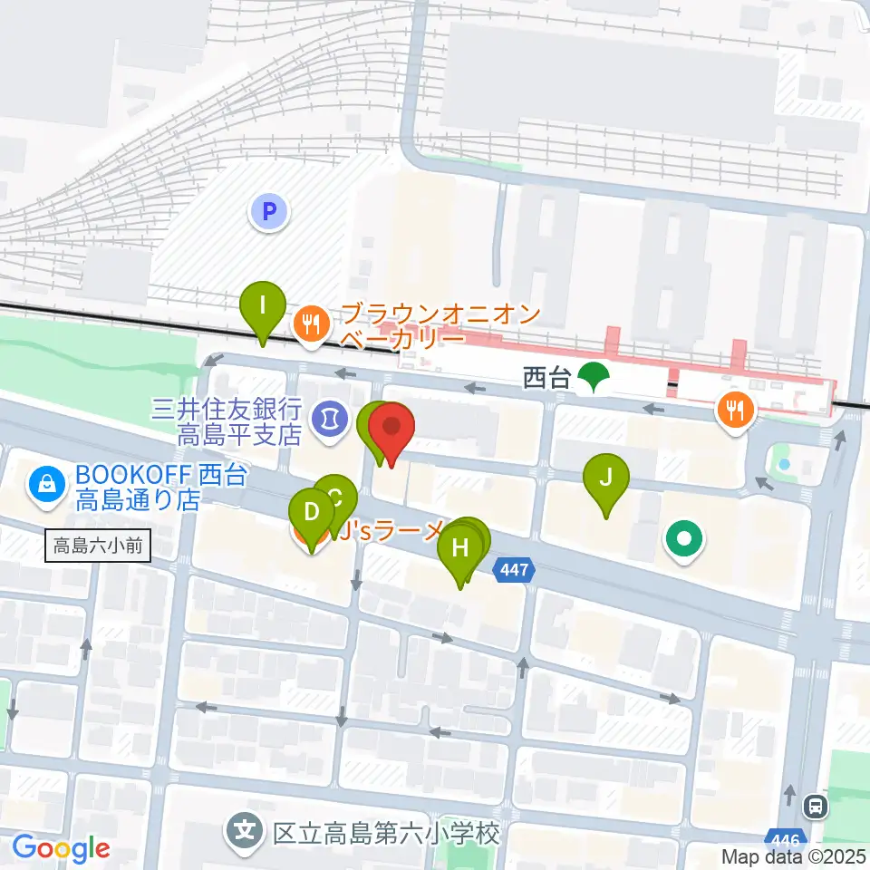音教学院周辺のファミレス・ファーストフード一覧地図