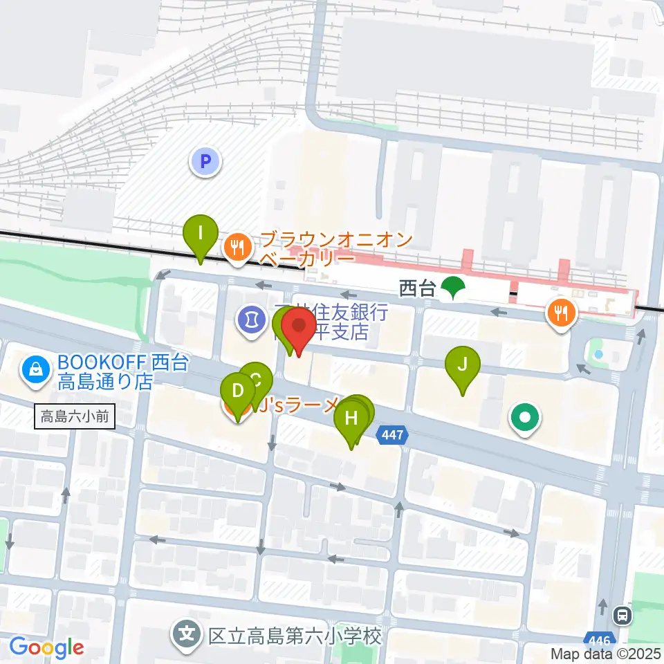 音教学院周辺のファミレス・ファーストフード一覧地図