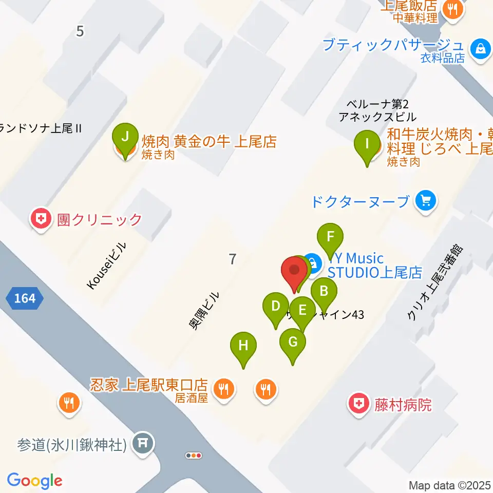ワイワイミュージックスタジオ 上尾店周辺のファミレス・ファーストフード一覧地図