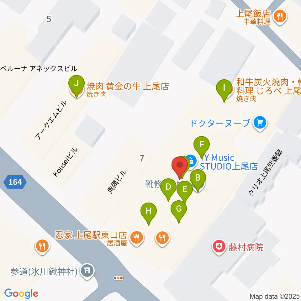 ワイワイミュージックスタジオ 上尾店周辺のファミレス・ファーストフード一覧地図