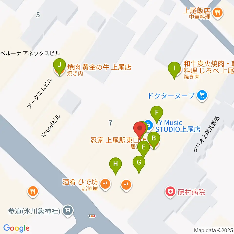 ワイワイミュージックスタジオ 上尾店周辺のファミレス・ファーストフード一覧地図