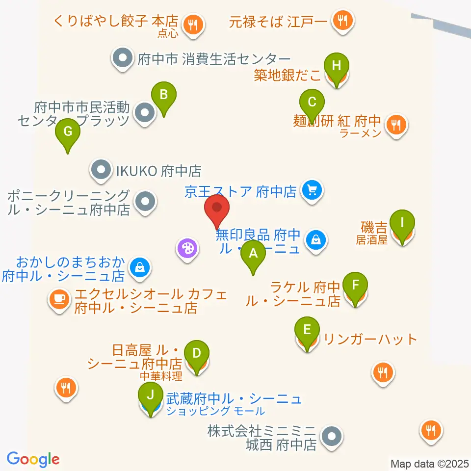 宮地楽器 MUSIC JOY府中周辺のファミレス・ファーストフード一覧地図
