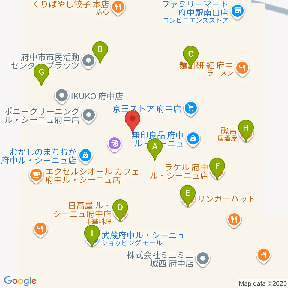 宮地楽器 MUSIC JOY府中周辺のファミレス・ファーストフード一覧地図