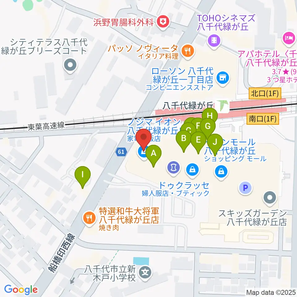 島村楽器 イオンモール八千代緑が丘店周辺のファミレス・ファーストフード一覧地図