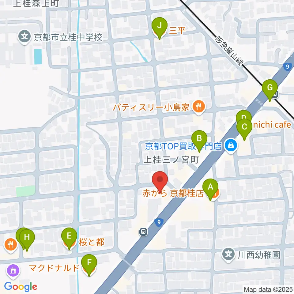 マイミュージック音楽教室周辺のファミレス・ファーストフード一覧地図