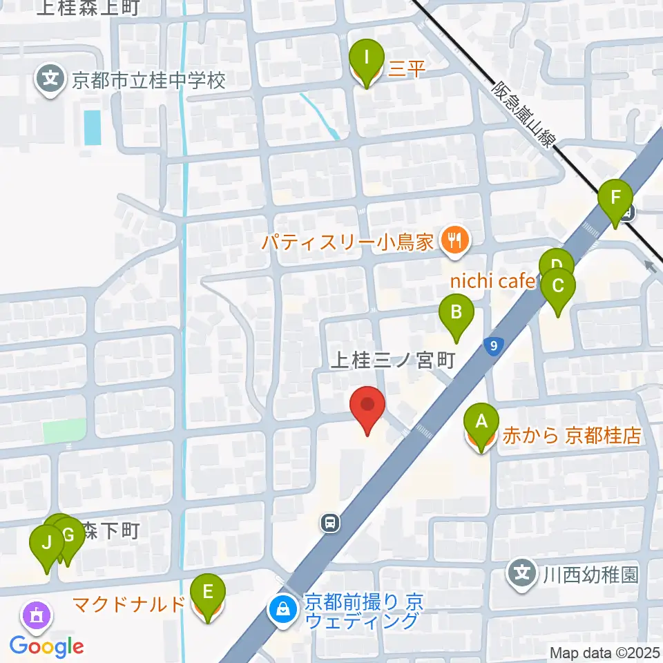 マイミュージック音楽教室周辺のファミレス・ファーストフード一覧地図