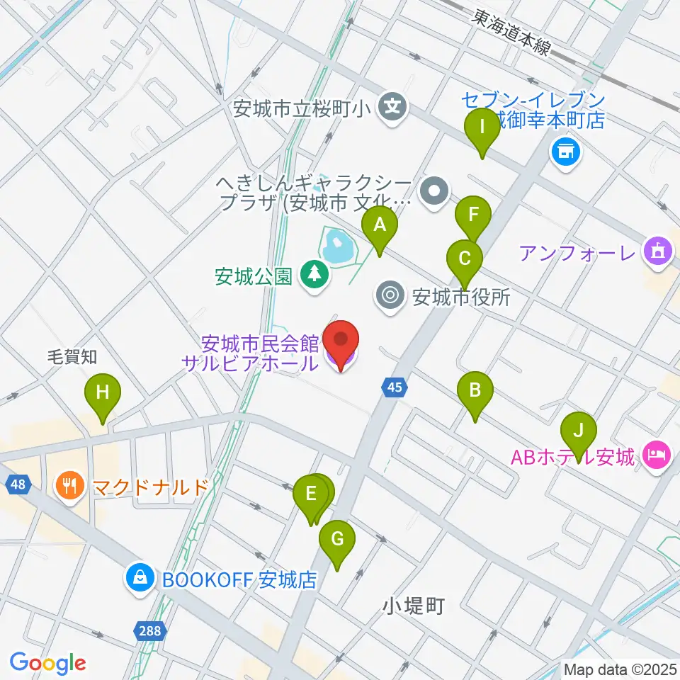 安城市民会館周辺のファミレス・ファーストフード一覧地図