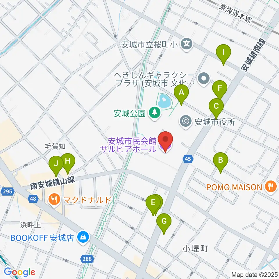 安城市民会館周辺のファミレス・ファーストフード一覧地図