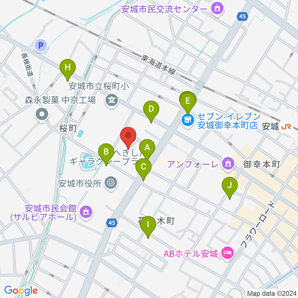 へきしんギャラクシープラザ（安城市文化センター）周辺のファミレス・ファーストフード一覧地図