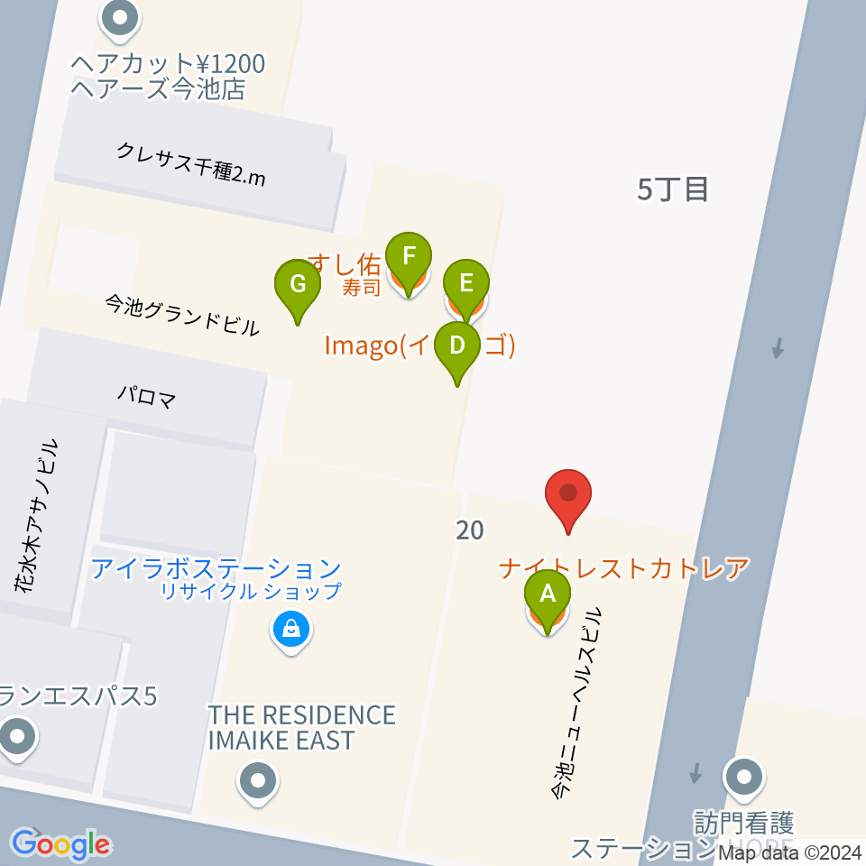 今池イマーゴ周辺のファミレス・ファーストフード一覧地図