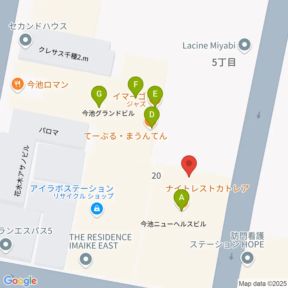 今池イマーゴ周辺のファミレス・ファーストフード一覧地図
