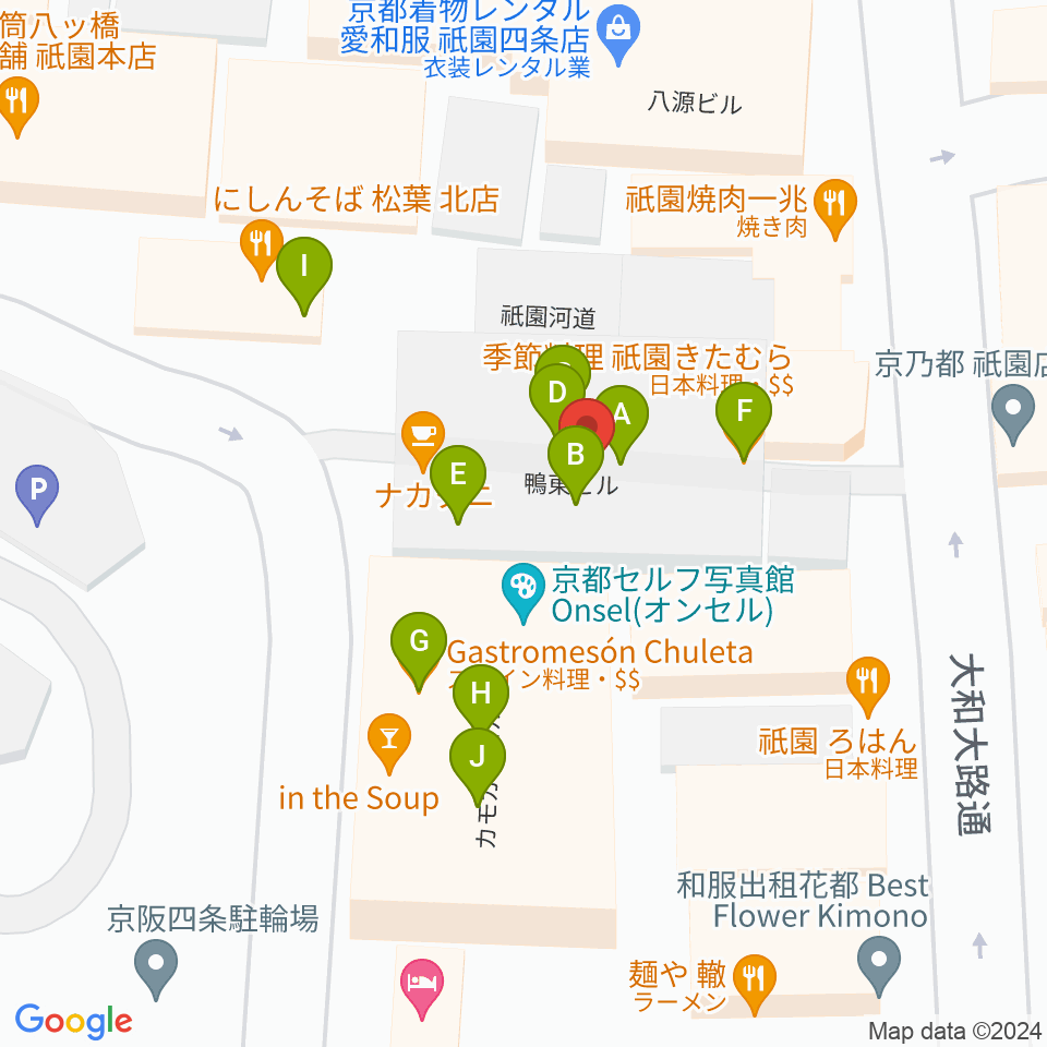 祇園四条Bonds Rosary周辺のファミレス・ファーストフード一覧地図