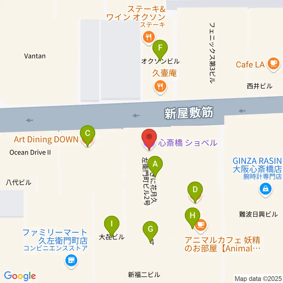 心斎橋PANHEAD GROOVE周辺のファミレス・ファーストフード一覧地図