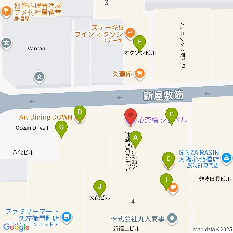 心斎橋PANHEAD GROOVE周辺のファミレス・ファーストフード一覧地図