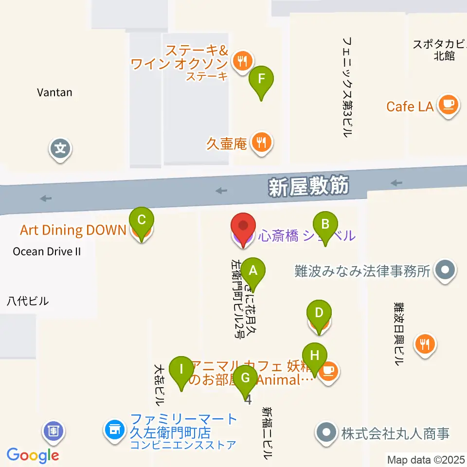 心斎橋PANHEAD GROOVE周辺のファミレス・ファーストフード一覧地図