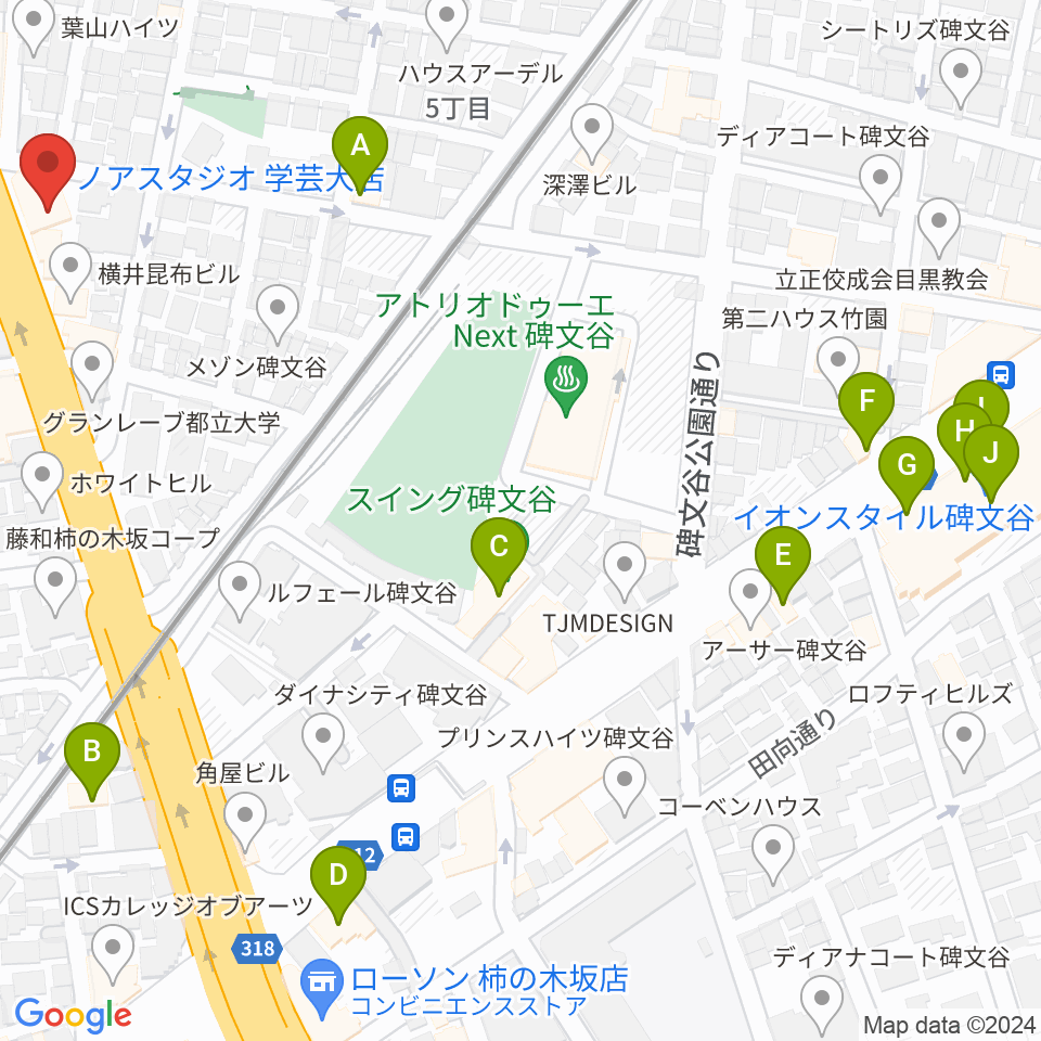 サウンドスタジオノア 学芸大店周辺のファミレス・ファーストフード一覧地図