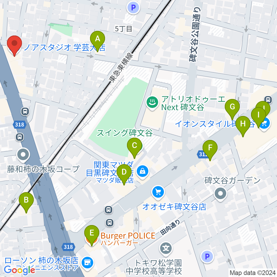 サウンドスタジオノア 学芸大店周辺のファミレス・ファーストフード一覧地図