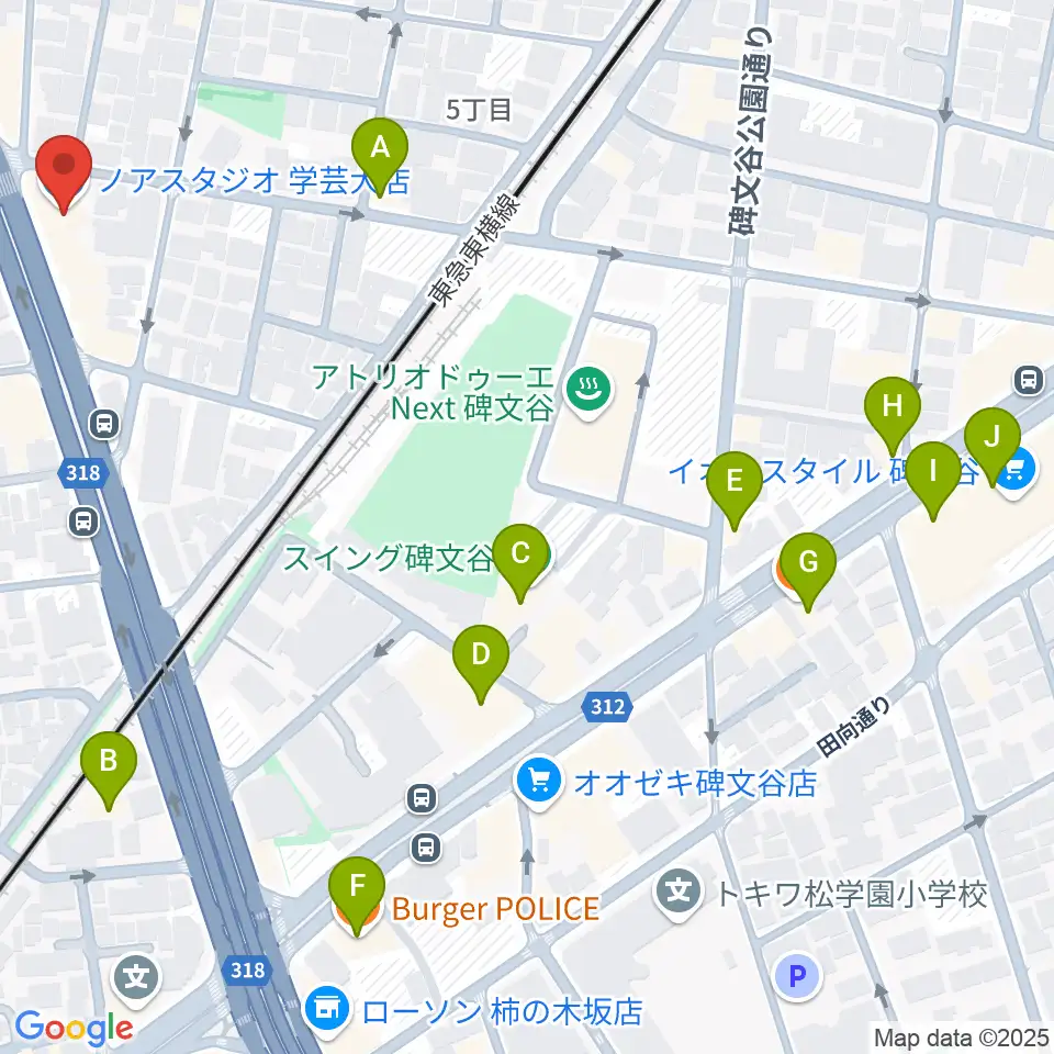 サウンドスタジオノア 学芸大店周辺のファミレス・ファーストフード一覧地図