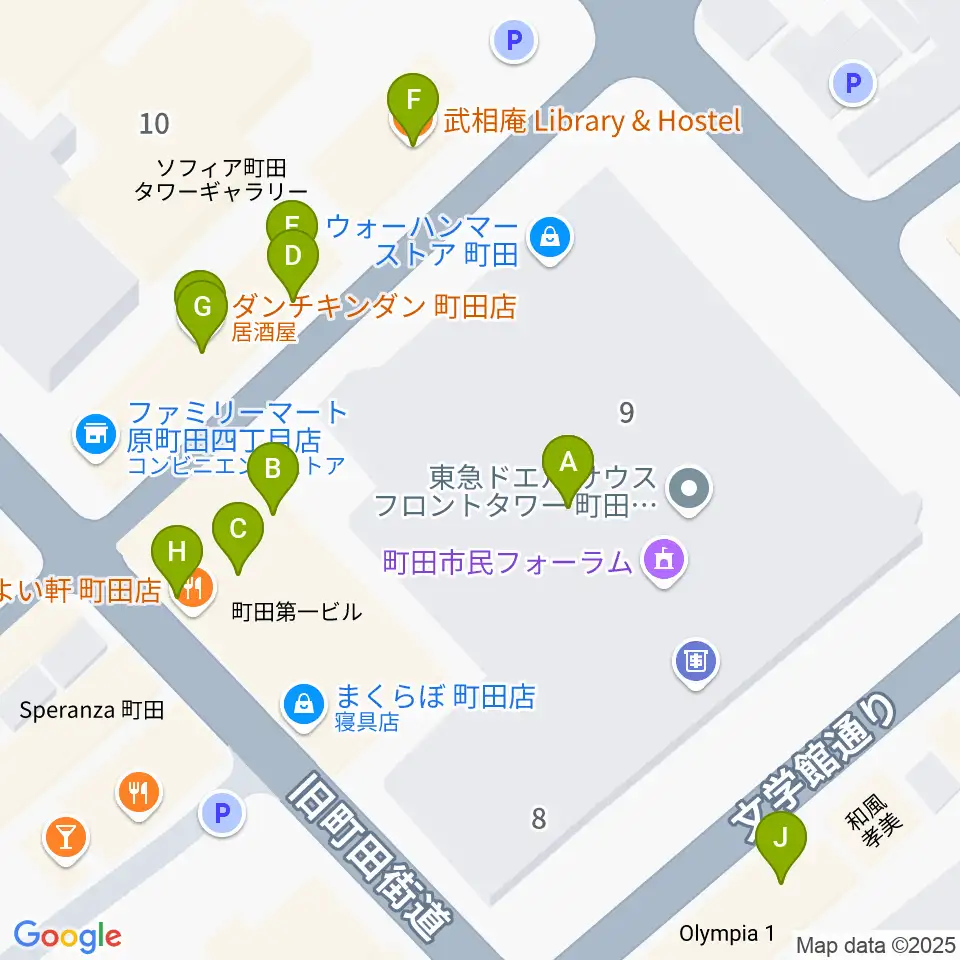 ディスクユニオン町田店周辺のファミレス・ファーストフード一覧地図