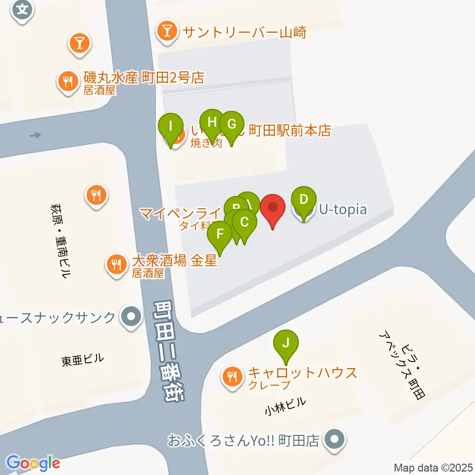 町田HERBIE周辺のファミレス・ファーストフード一覧地図