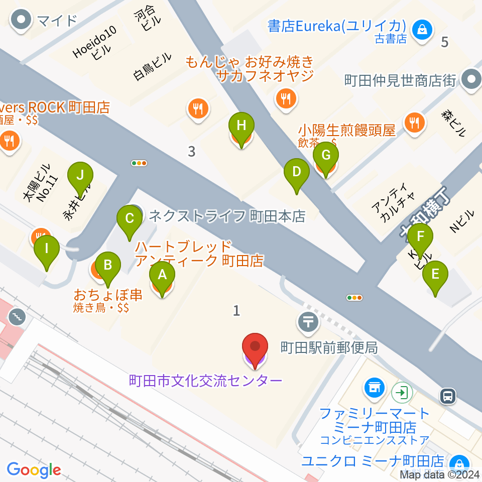 町田市文化交流センター周辺のファミレス・ファーストフード一覧地図