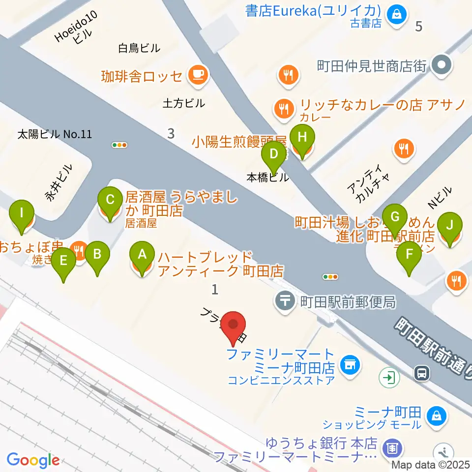 町田市文化交流センター周辺のファミレス・ファーストフード一覧地図