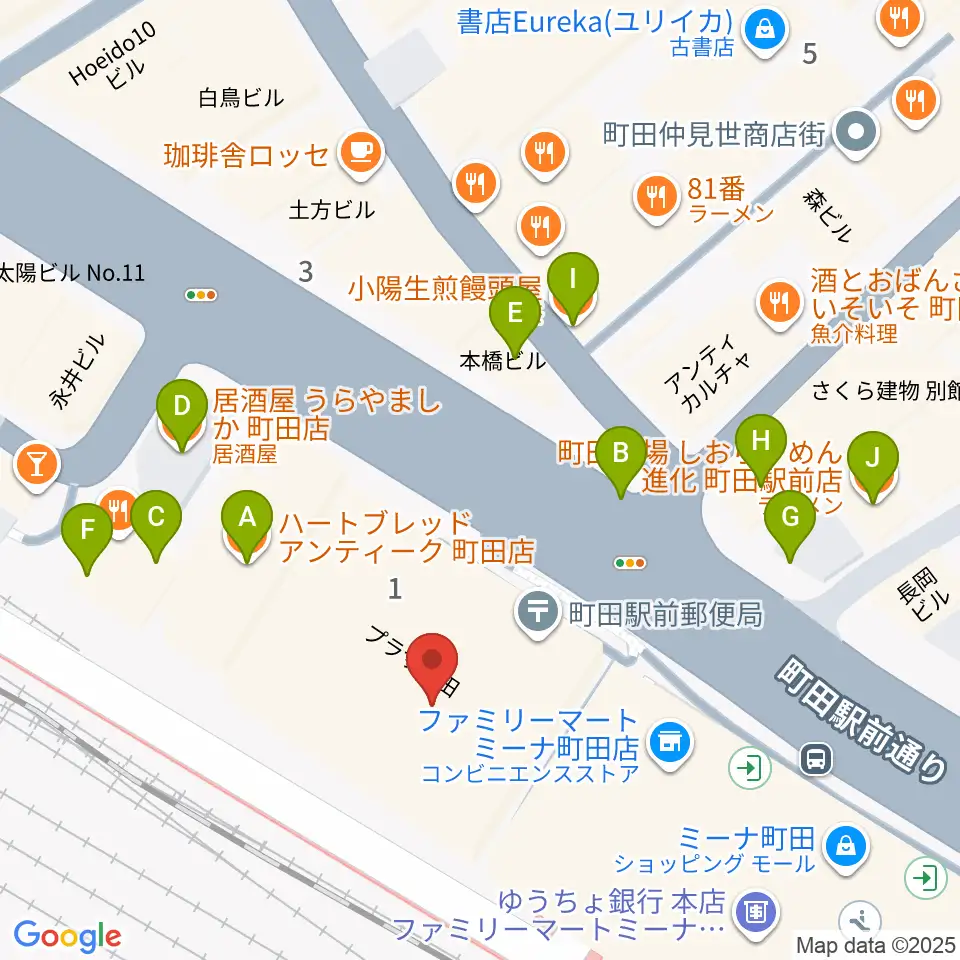 町田市文化交流センター周辺のファミレス・ファーストフード一覧地図