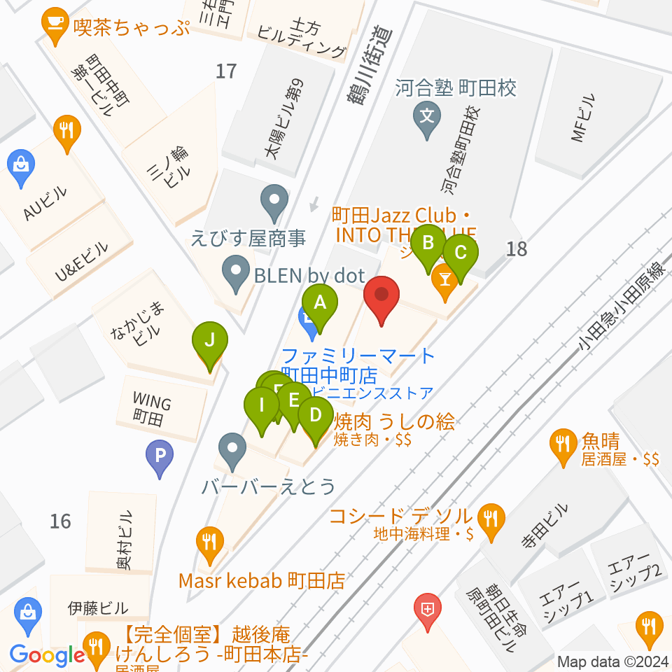 SEALミュージックスクール町田校周辺のファミレス・ファーストフード一覧地図