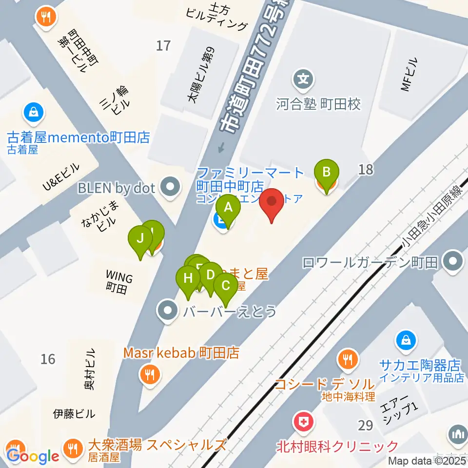 SEALミュージックスクール町田校周辺のファミレス・ファーストフード一覧地図