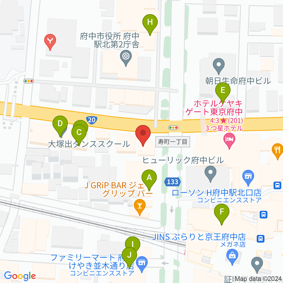 府中コパデカフェ周辺のファミレス・ファーストフード一覧地図