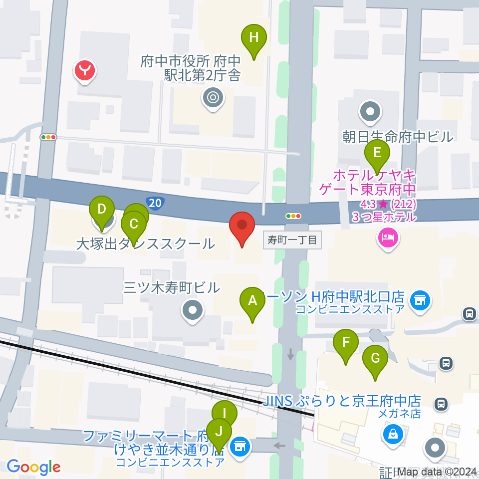 府中コパデカフェ周辺のファミレス・ファーストフード一覧地図