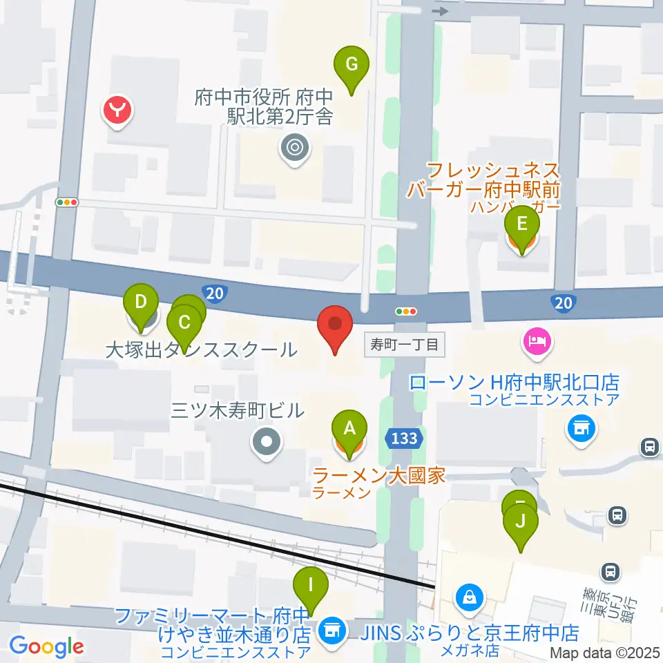 府中コパデカフェ周辺のファミレス・ファーストフード一覧地図