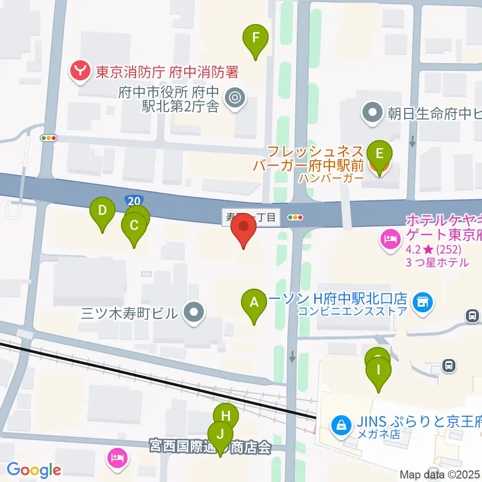 府中コパデカフェ周辺のファミレス・ファーストフード一覧地図