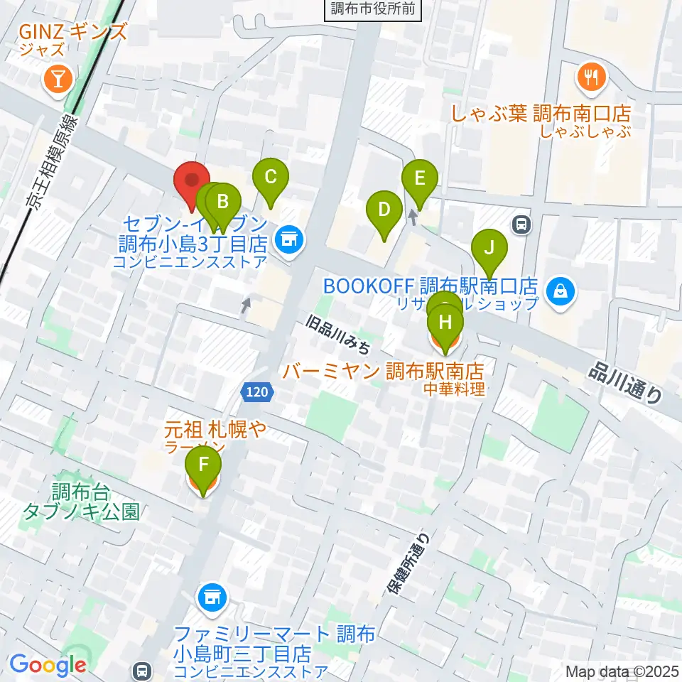調布ヴァイオリン周辺のファミレス・ファーストフード一覧地図