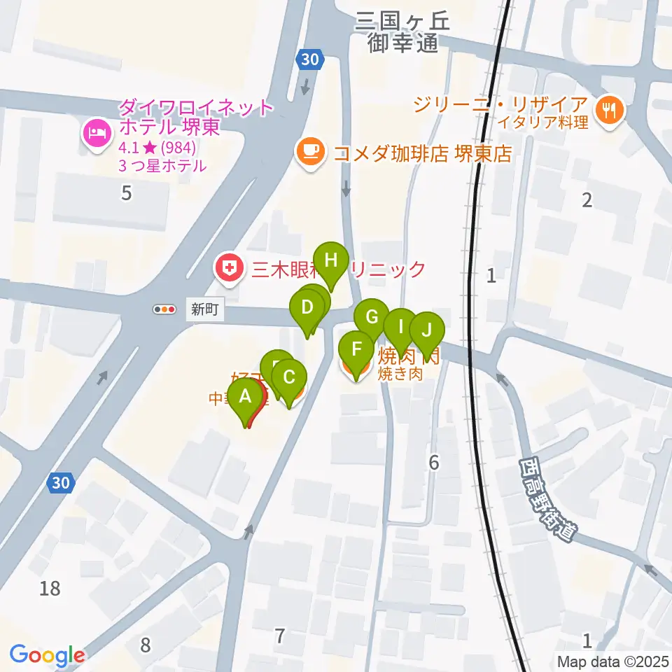 LaFlat Music School周辺のファミレス・ファーストフード一覧地図