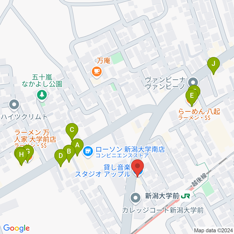 スタジオアップル周辺のファミレス・ファーストフード一覧地図