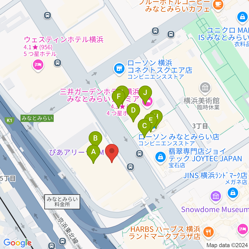 ぴあアリーナMM周辺のファミレス・ファーストフード一覧地図