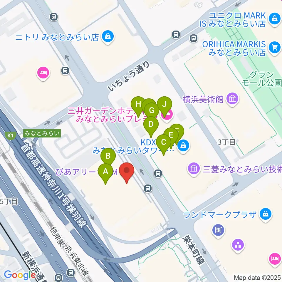 ぴあアリーナMM周辺のファミレス・ファーストフード一覧地図