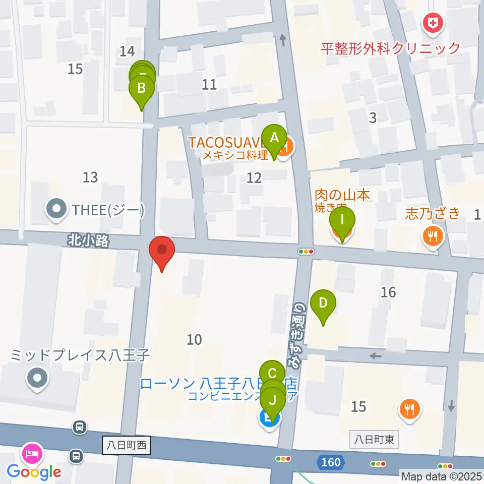 八王子サクラヤコーヒー店周辺のファミレス・ファーストフード一覧地図
