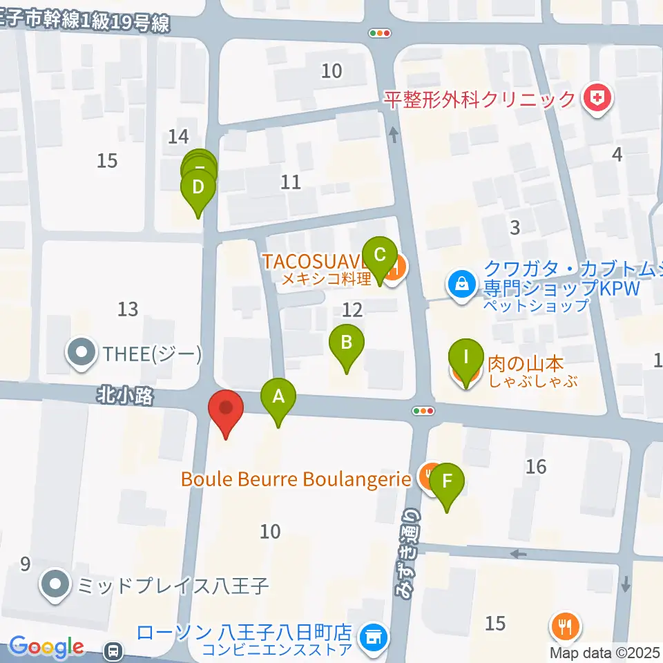 八王子サクラヤコーヒー店周辺のファミレス・ファーストフード一覧地図