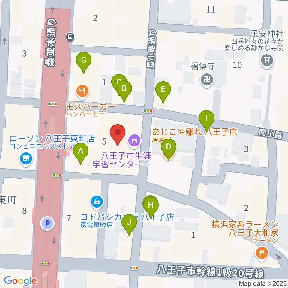 八王子クリエイトホール周辺のファミレス・ファーストフード一覧地図